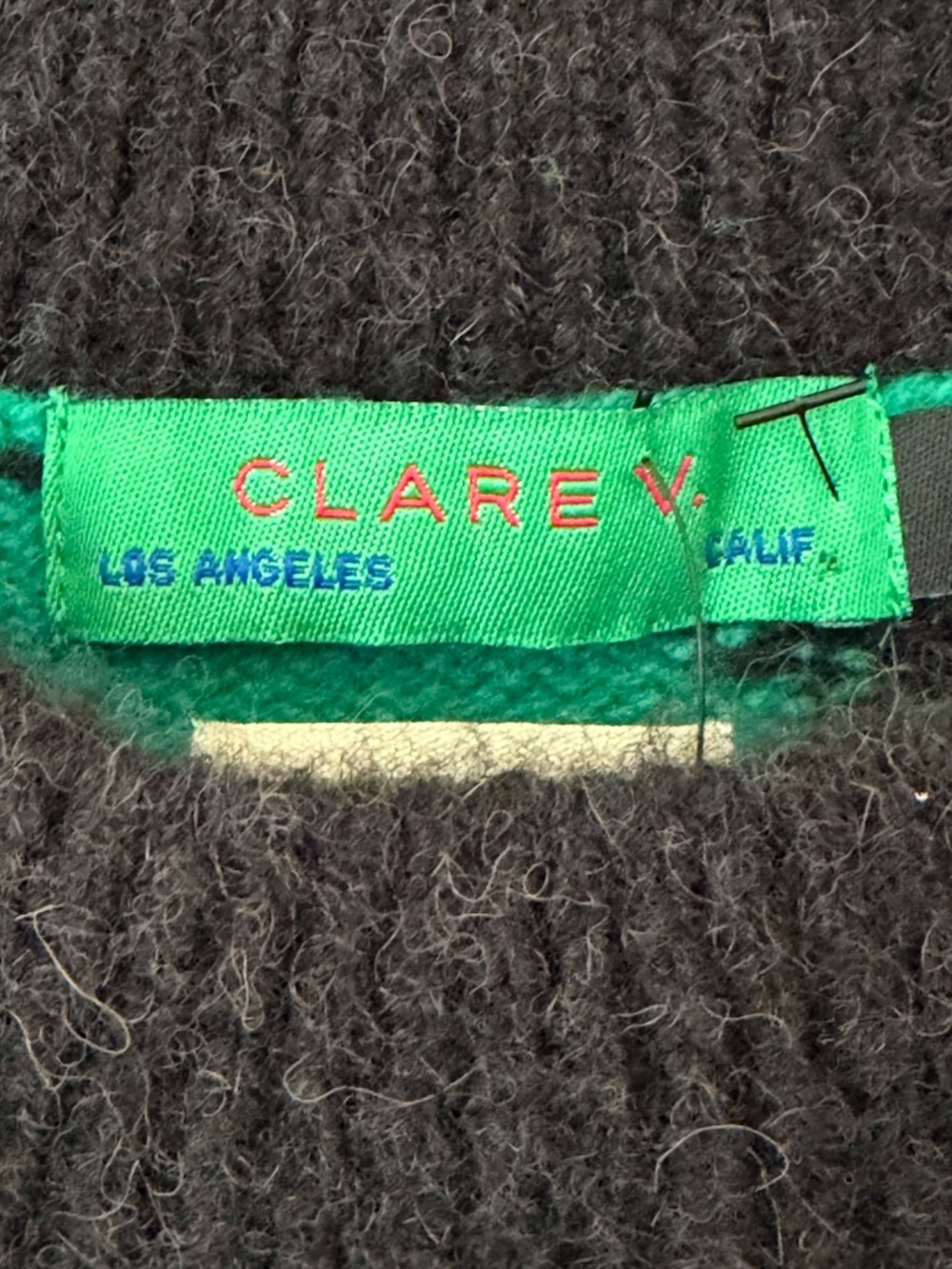 CLARE V Drop Shoulder Green & Black Sweater Size Large New without tags - Picture 3 of 6